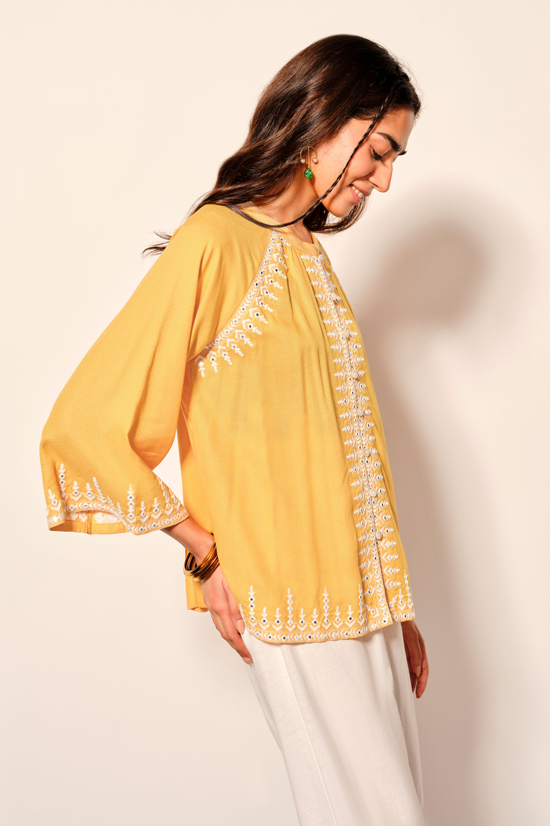 Mustard Viscose Front-Open Top, Yellow, image 5