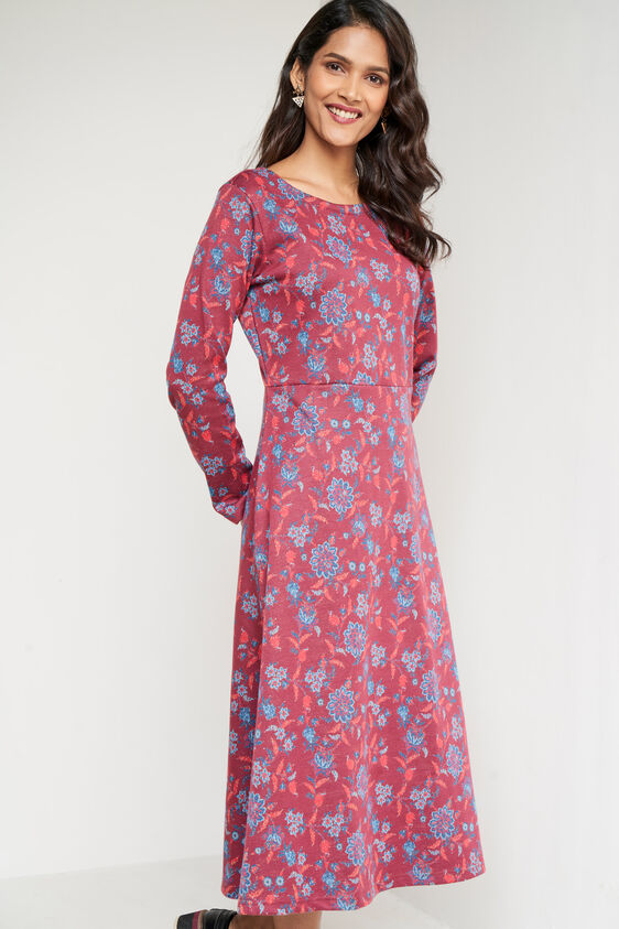 Coral Jacquard Flared Slip-On Dress, Coral, image 4