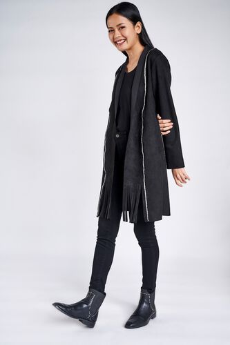 4 - Black Fringed Sheath Longline Shrug, image 4