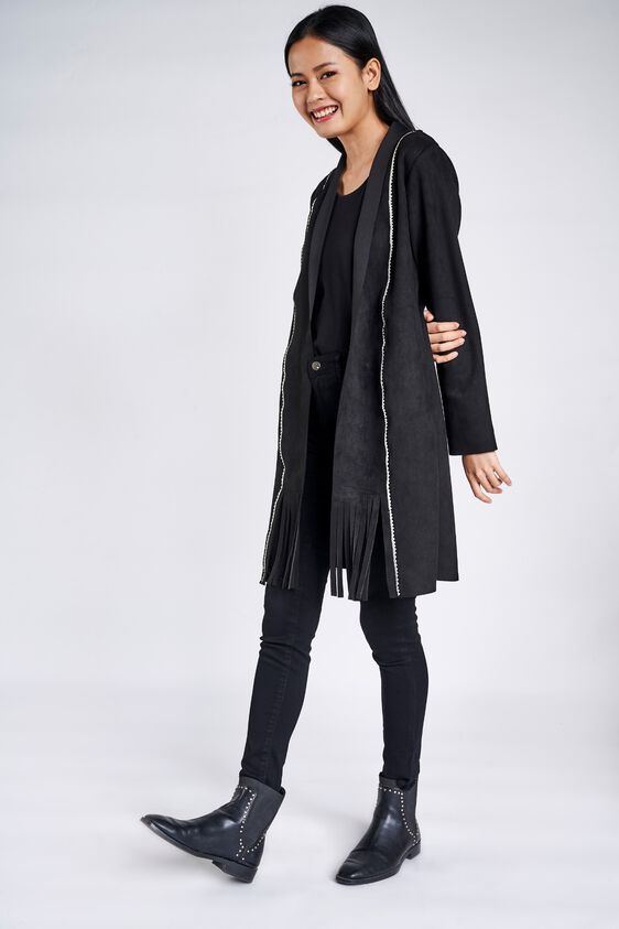 4 - Black Fringed Sheath Longline Shrug, image 4