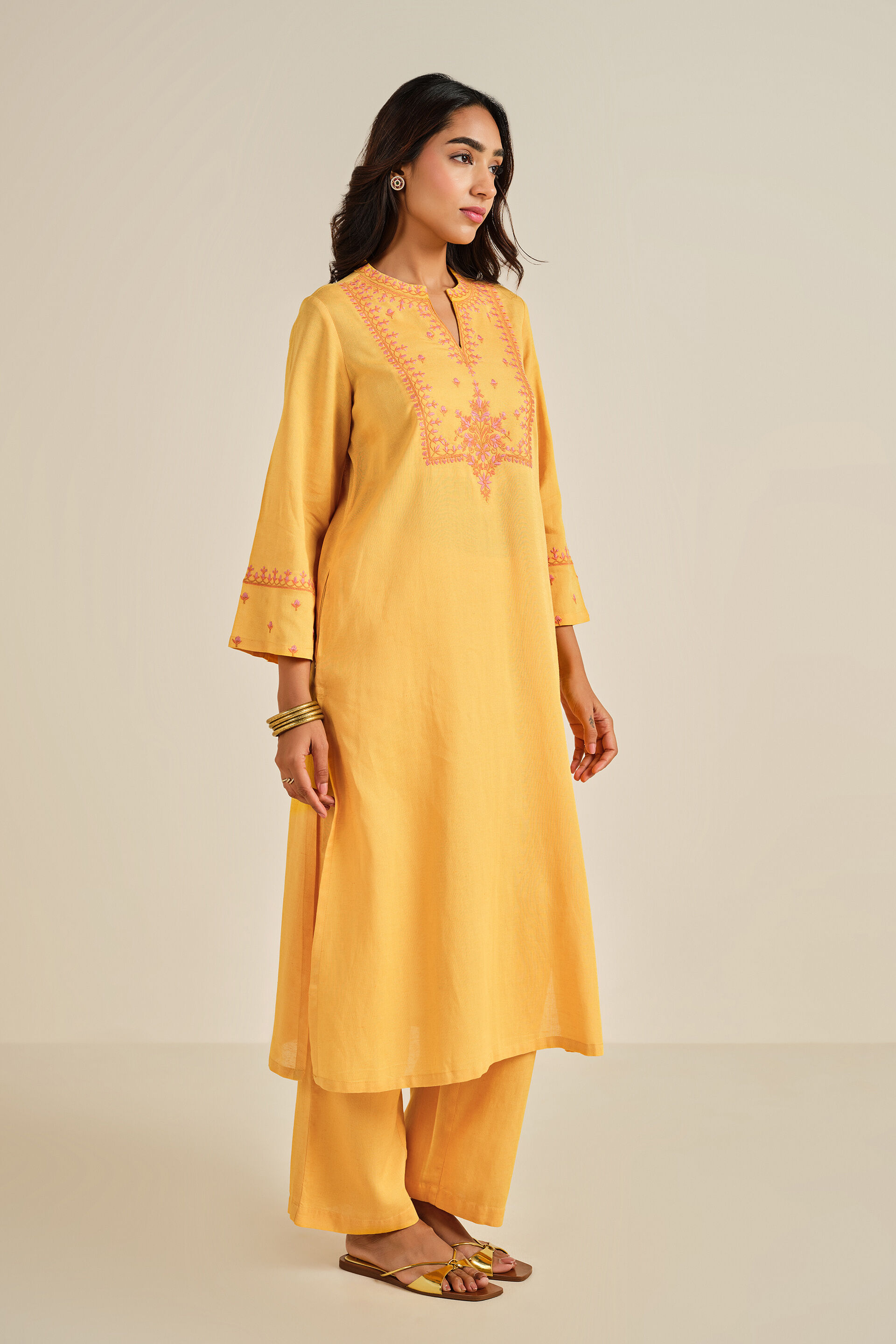 Kesar Fields Kurta Set, Mustard, image 3