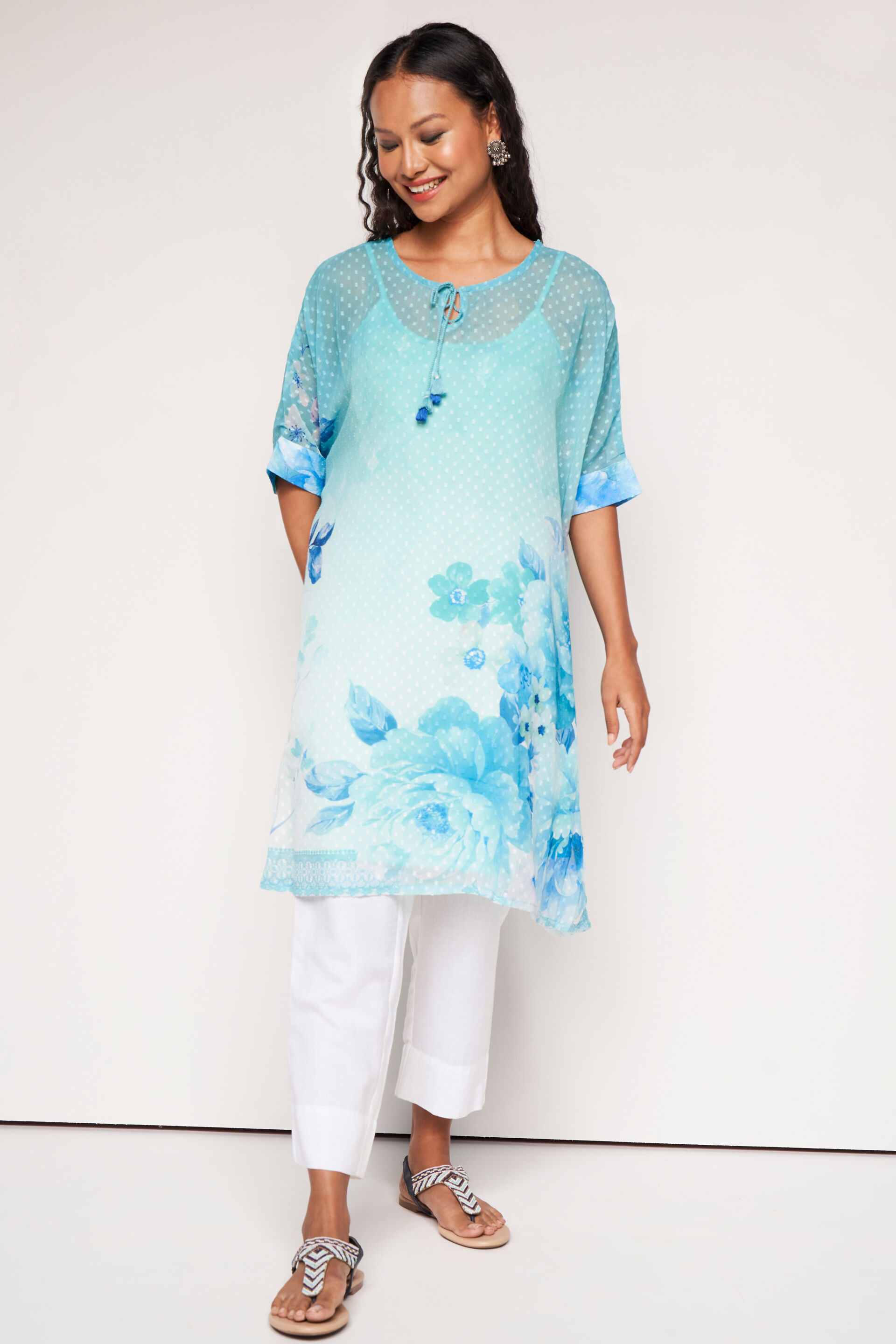 Summer Days Floral Kaftan, Aqua, image 3