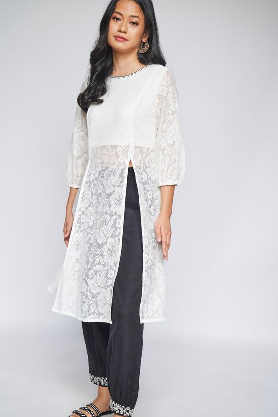 3 - White Solid A-Line Kurta, image 3