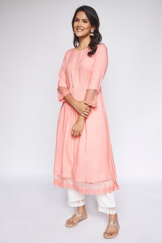 4 - Rose Pink Self Design Kurta, image 4