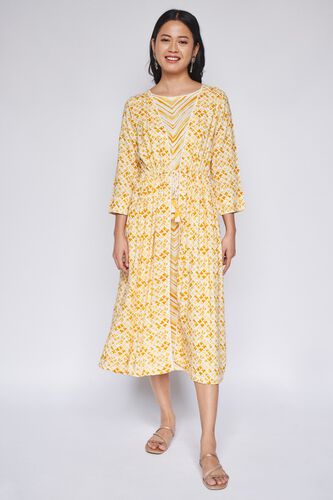 2 - Yellow Geometric Fit & Flare Dress, image 5