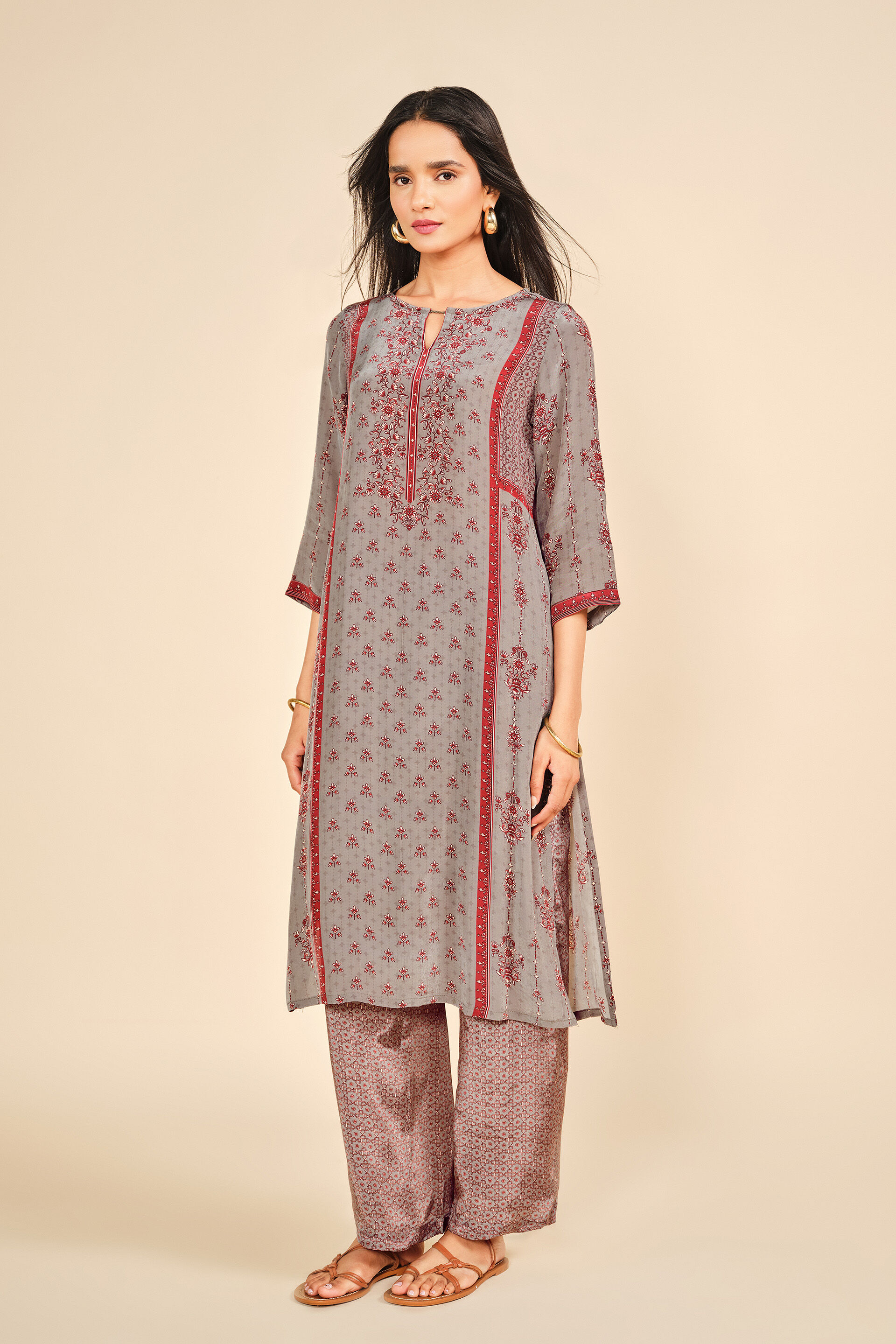 Shaam Sky Grey Kurta Set, Grey, image 2