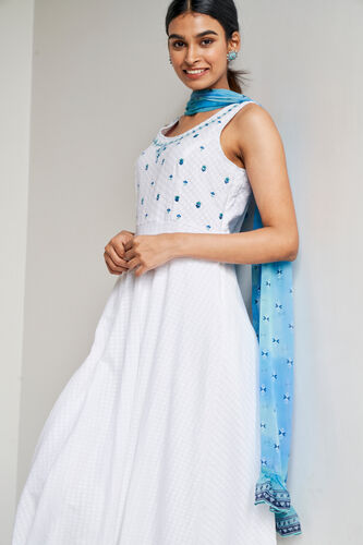 White Embroidered Fit & Flare Suit, White, image 2