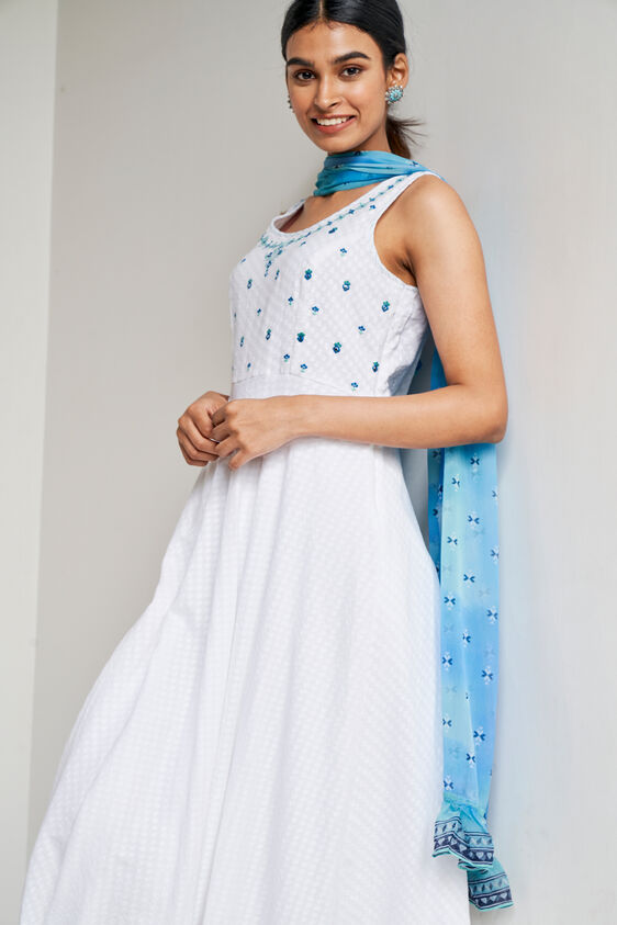 White Embroidered Fit & Flare Suit, White, image 2