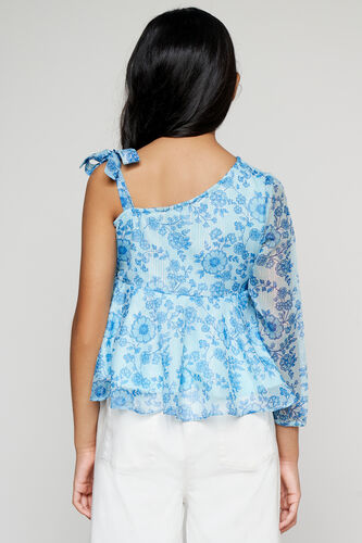 Blue Floral Tie-Ups Fit And Flare Top, Blue, image 3