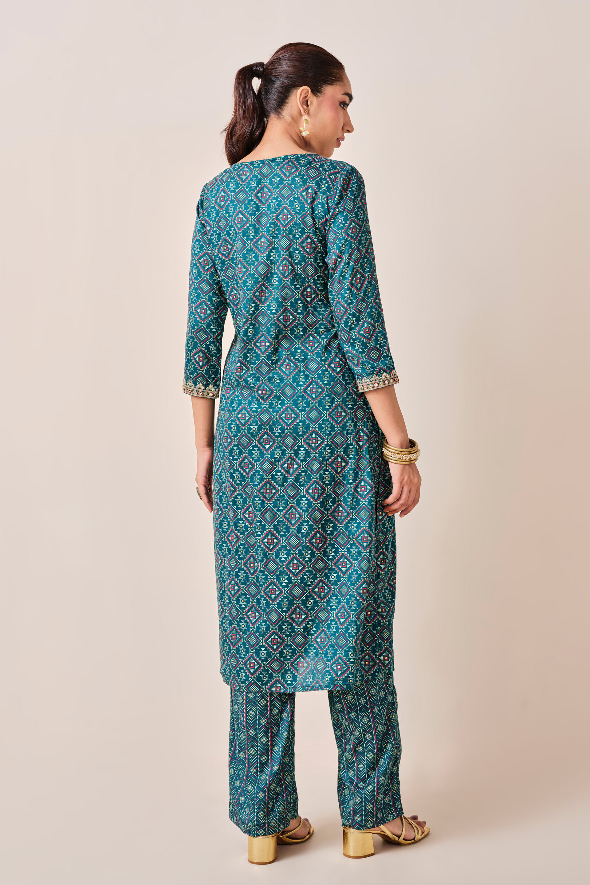 Teal Embroidered Viscose Kurta Set, Teal, image 5