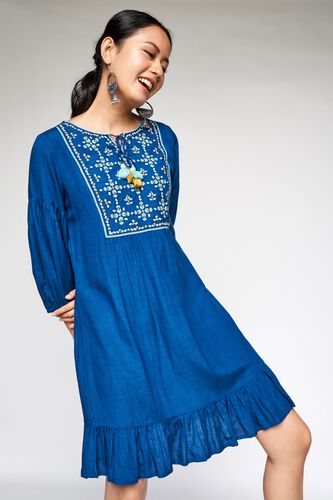 2 - Midnight Blue Embroidered Fit and Flare Dress, image 2