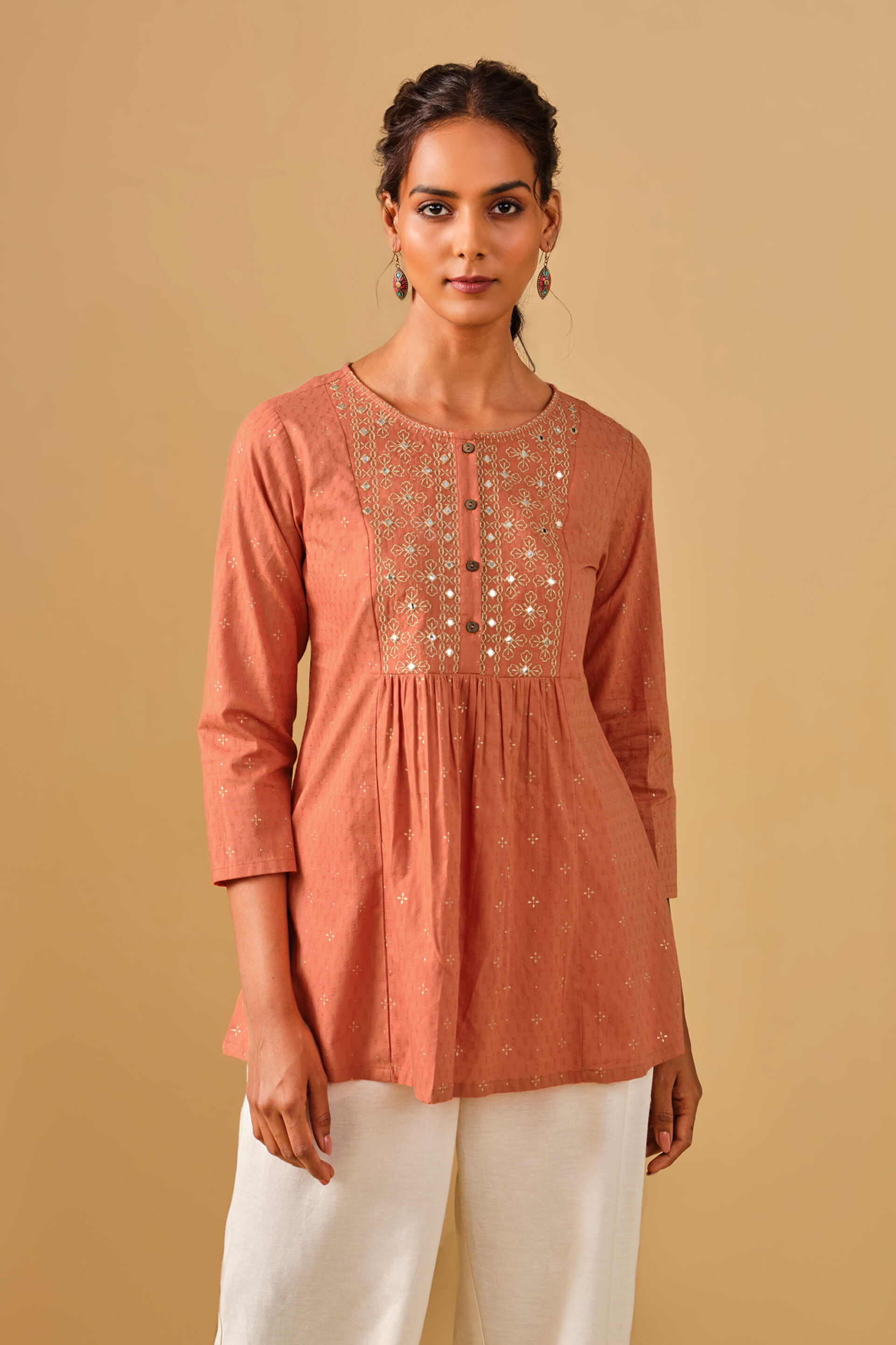 Embroidered Cotton Top, Rust, image 2