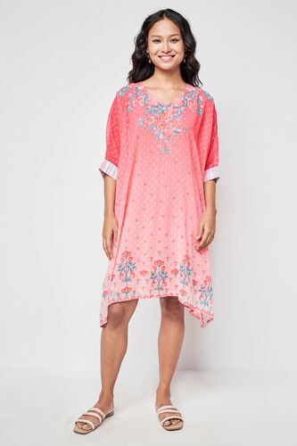 Coral Floral Curved Tunic, Coral, image 1