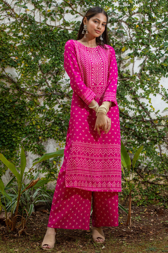 Dark Pink Ethnic Motifs Kurta, Dark Pink, image 1