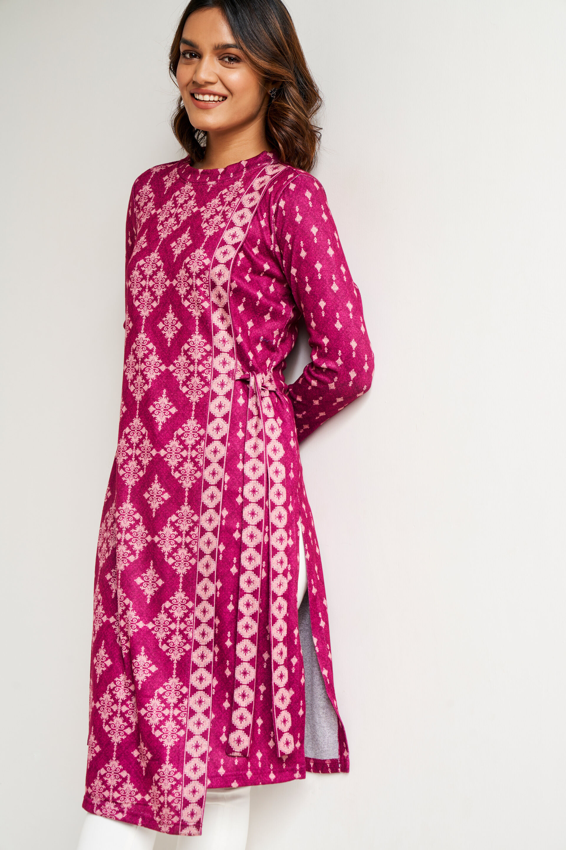 Wine Geometric Straight Kurta, Wine, image 4