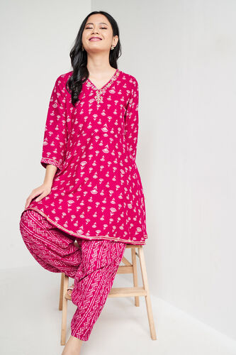 Pink Ethnic Motifs Flared Suit, Pink, image 1