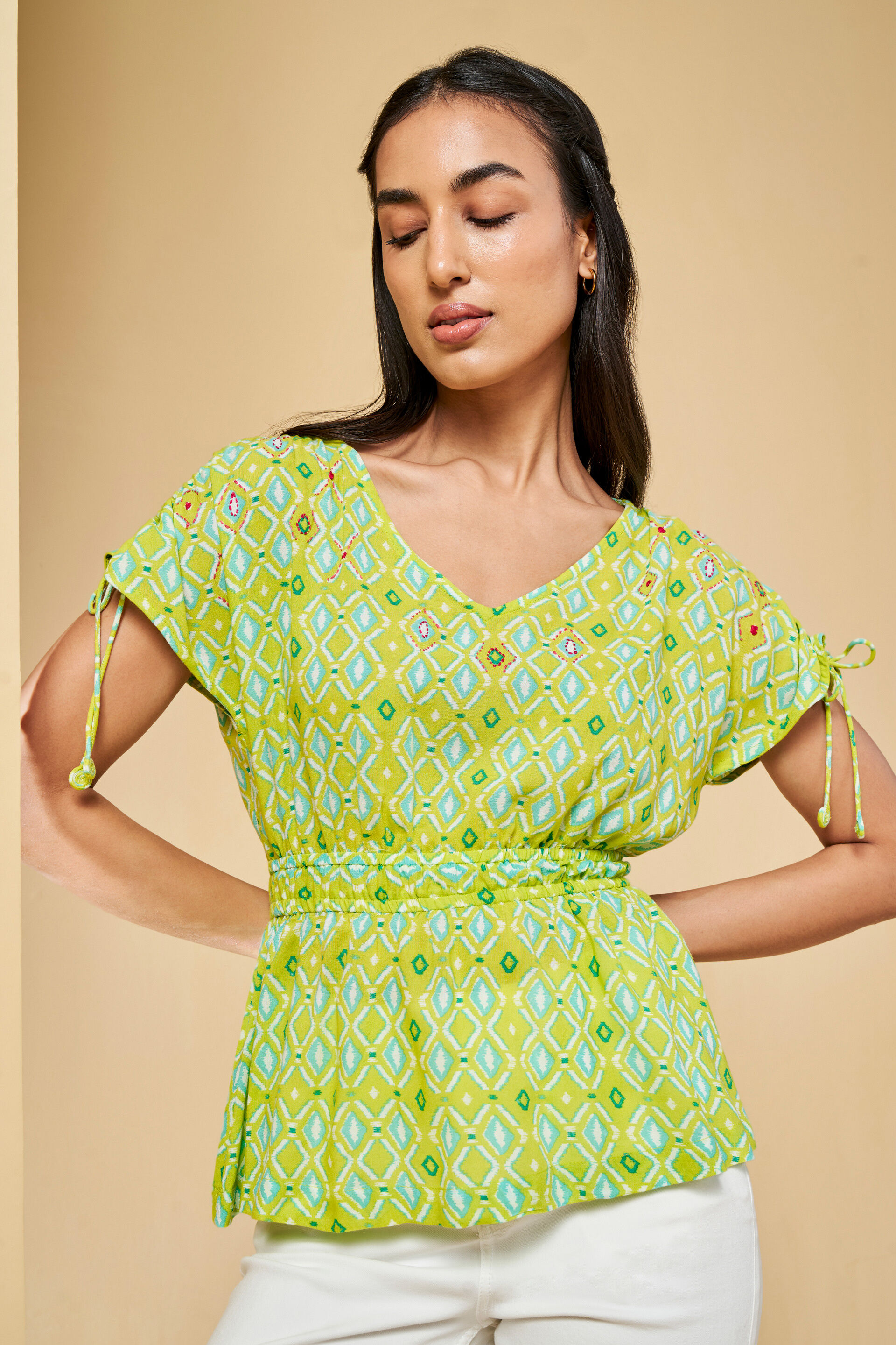 Lime n' Peplum Top, Lime Green, image 2