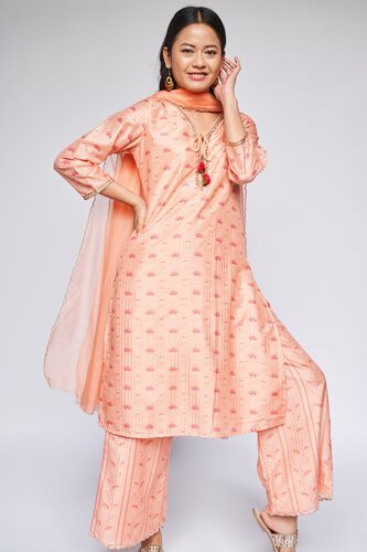 Peach Floral Straight Suit, Peach, image 4