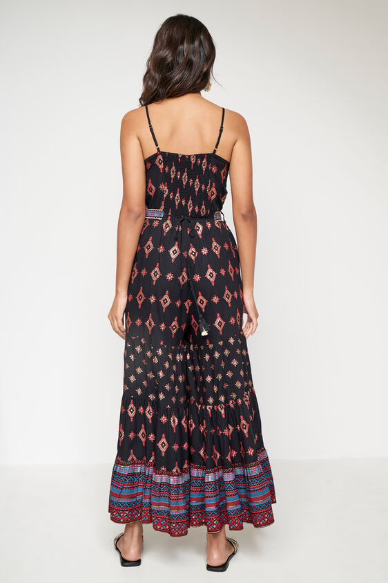 Black Foil Print Embellished Jumpsuit, Black, image 4