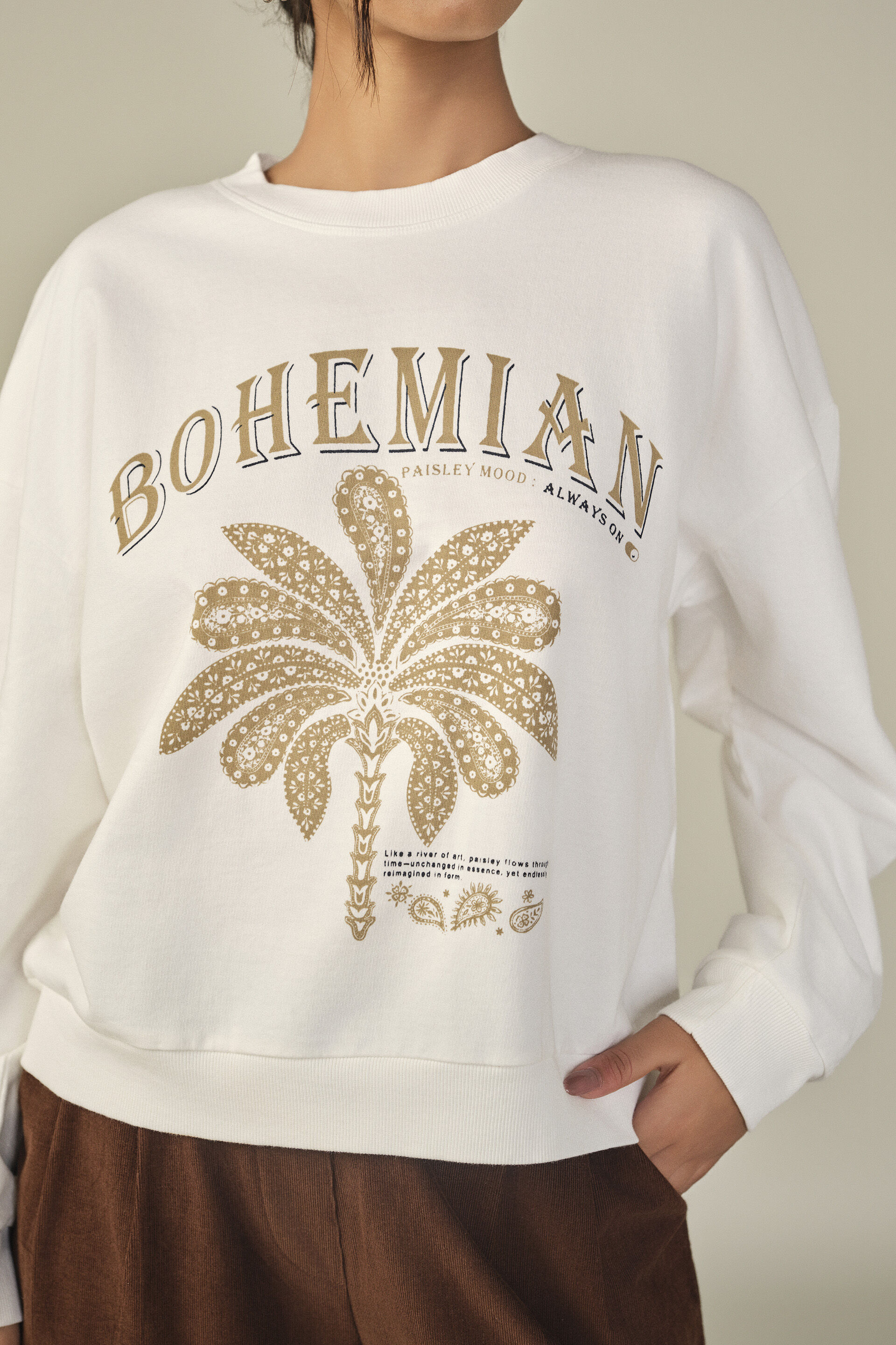 Solid Sweatshirt in White, White, image 2