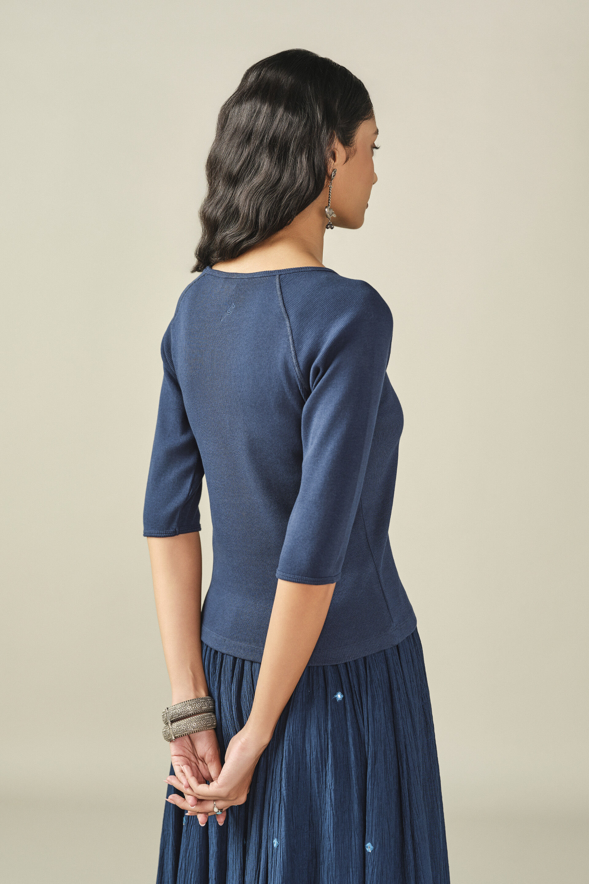 Solid Scoop Neck Top in Indigo, Indigo, image 5