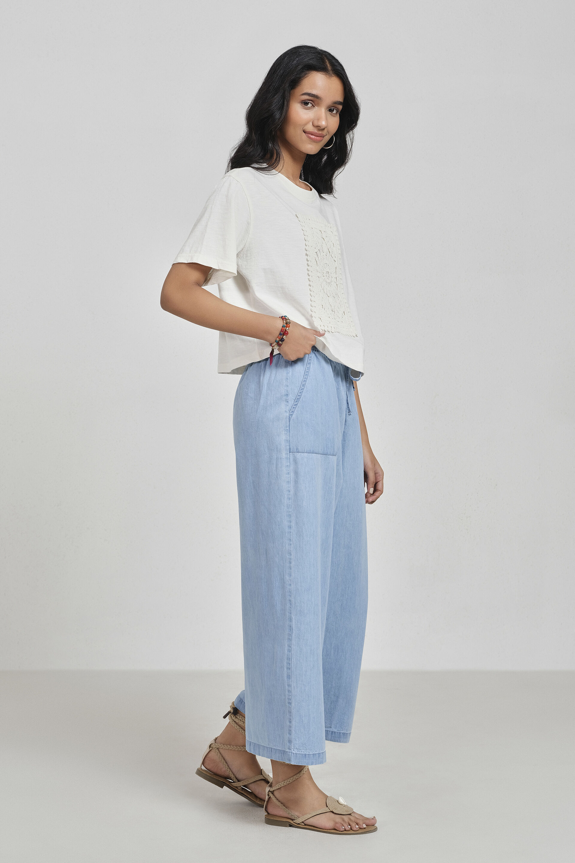 Ink Blue Denim Culottes, Indigo, image 2