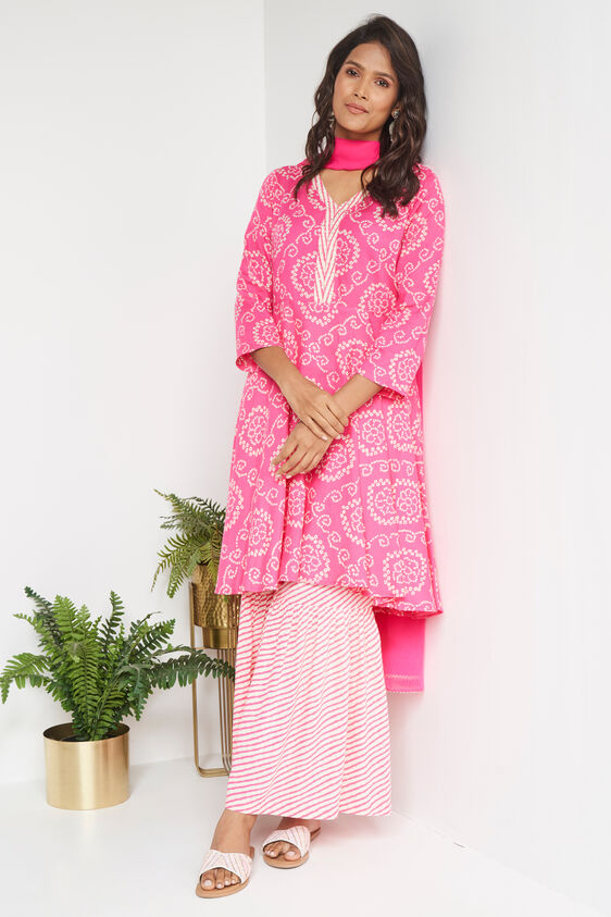 Coral Ethnic Motifs Fit & Flare Suit Set, Coral, image 2