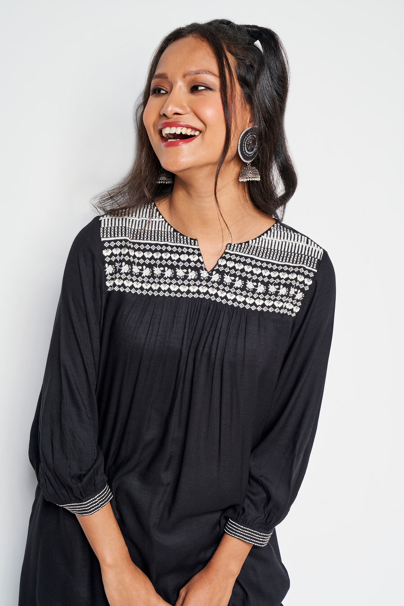 Nadia embroidered tunic, Black, image 4