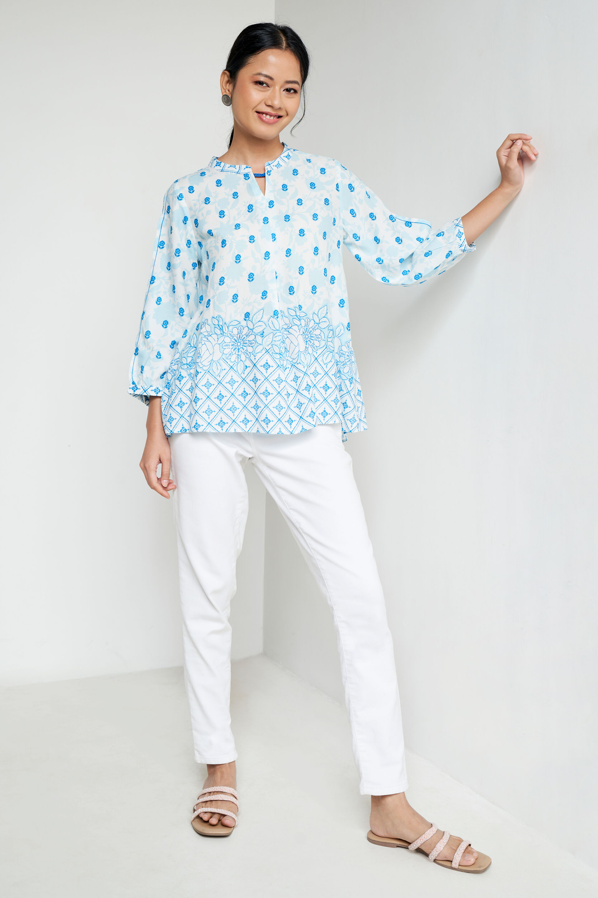 Blue Floral Straight Top, Blue, image 2