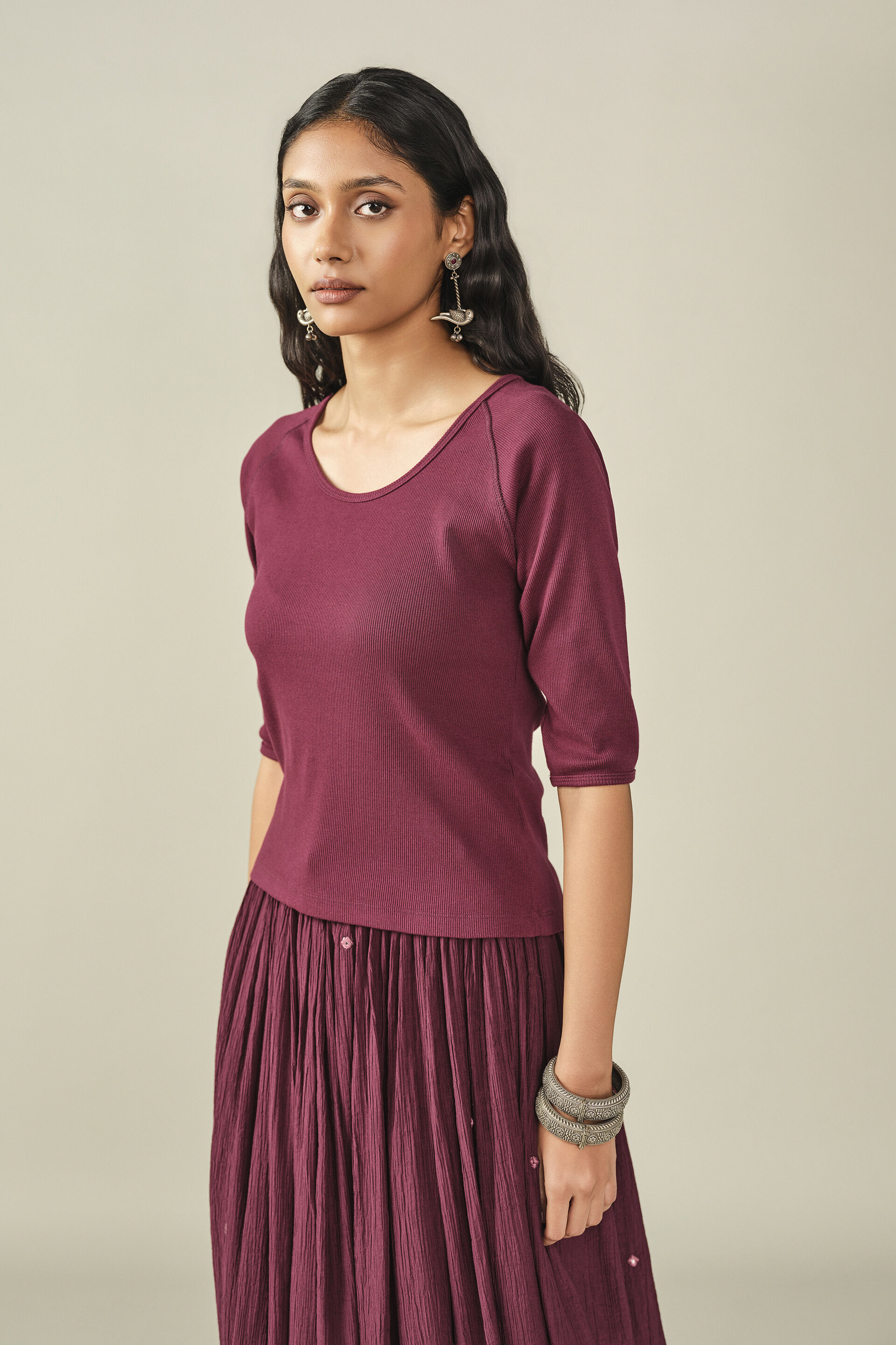 Solid Scoop Neck Top in Wine, Wine, image 3
