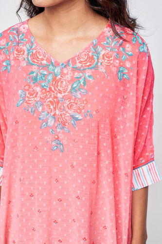 Coral Floral Curved Tunic, Coral, image 7