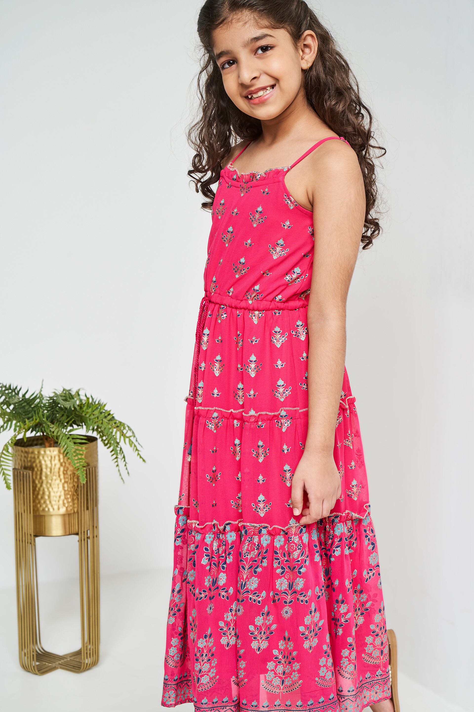 Hot Pink Tassels Ethnic Motifs Gown, Hot Pink, image 4