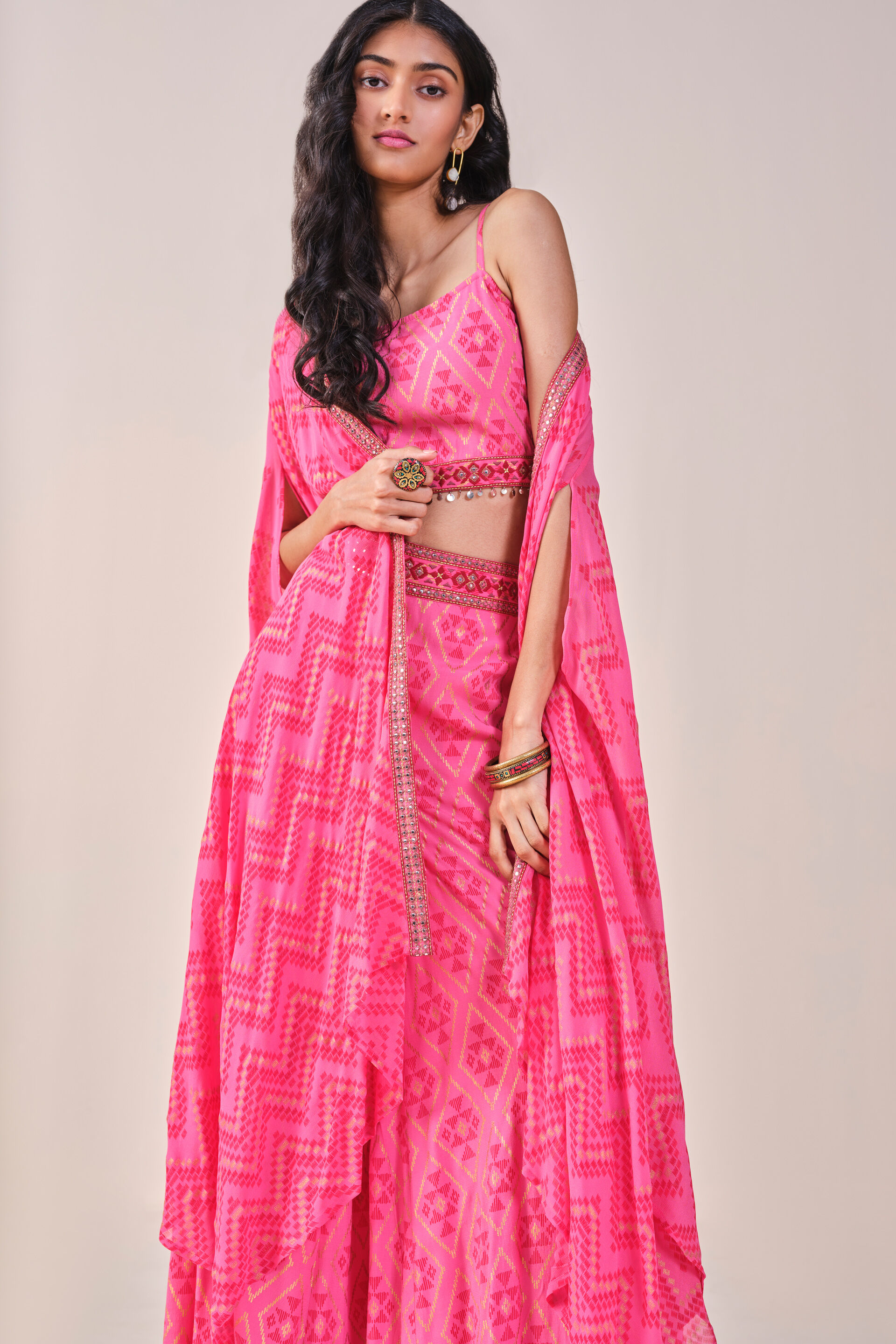 Pink Chevron Embroidered Palazzo Set, Pink, image 8