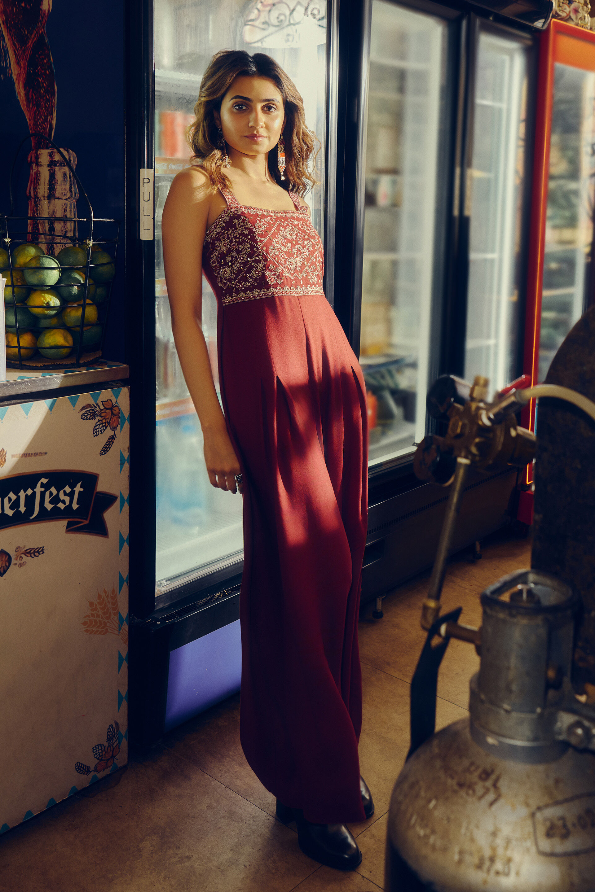 Embroidered Jumpsuit in Maroon