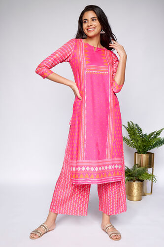 3 - Pink Regular A-Line Kurta, image 3