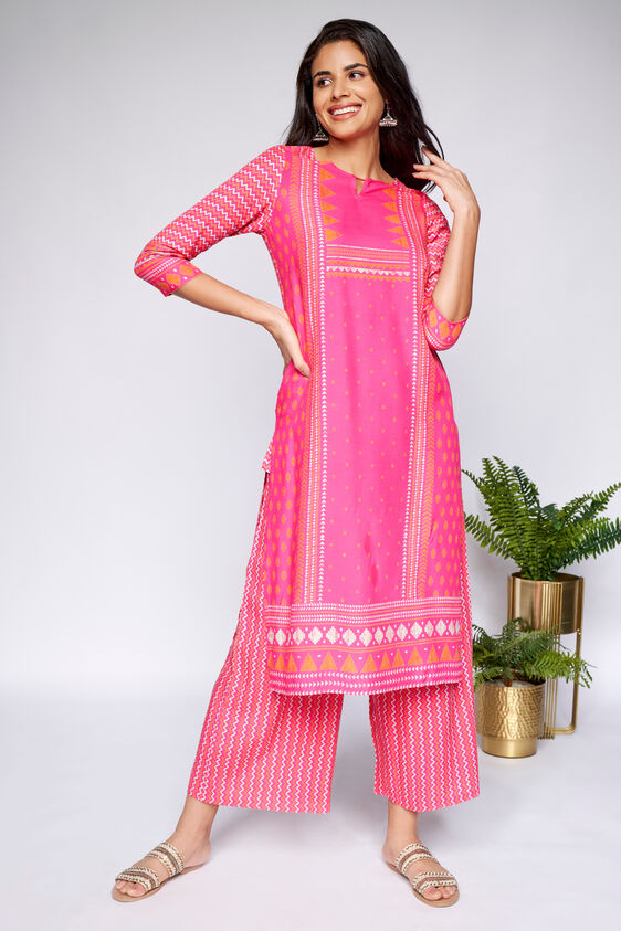 3 - Pink Regular A-Line Kurta, image 3