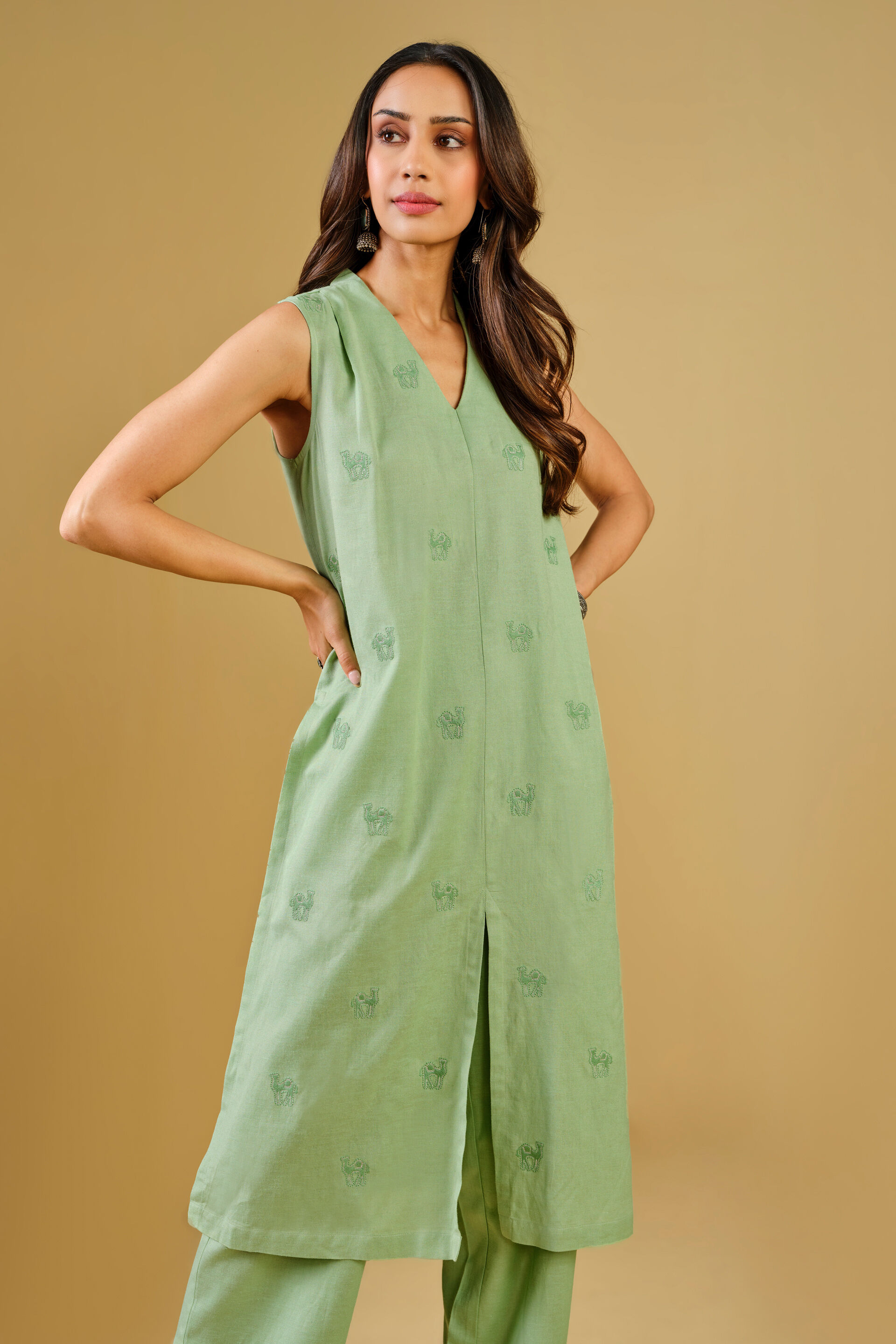 Mint Embroidered Rayon Blend kurta Set, Mint, image 6