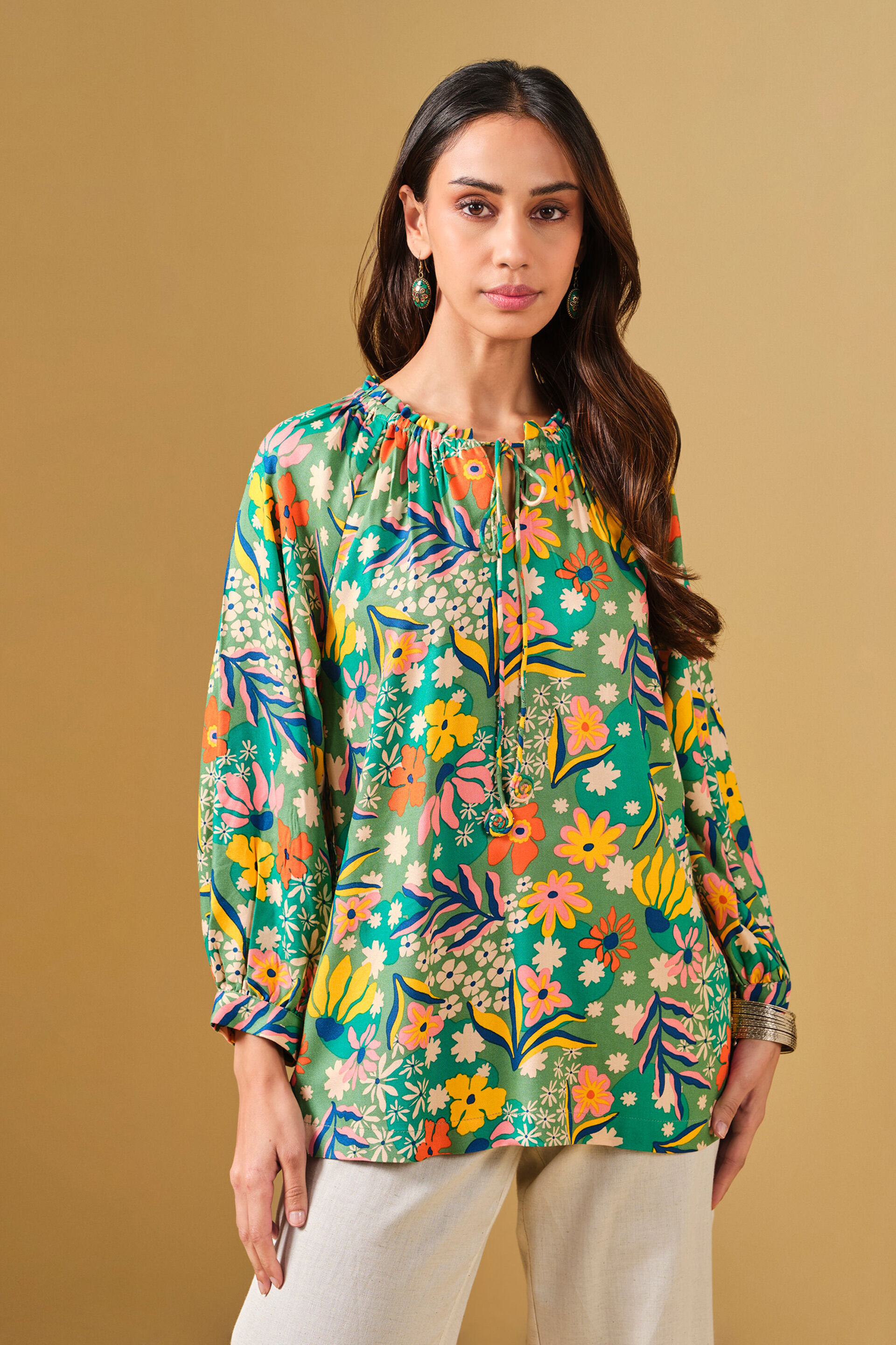 Abstract Floral Print Viscose Top