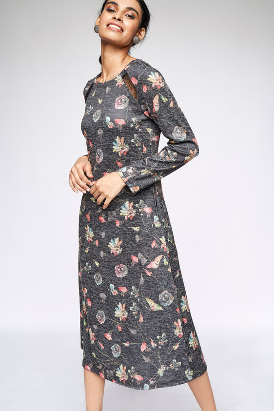 1 - Dark Grey Floral Fit and Flare Dress, image 1