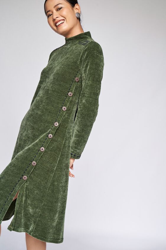 1 - Olive Solid Straight Dress, image 1