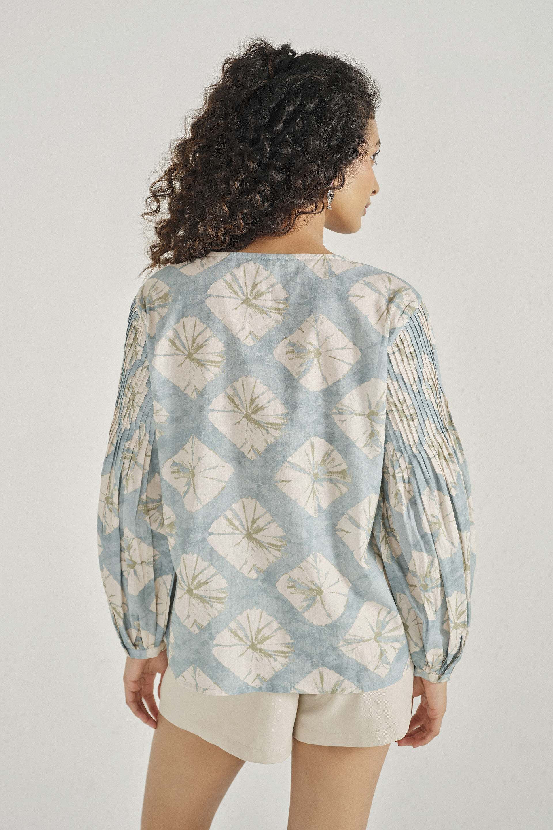 Muted Sage Pleated Cotton Top, Teal, image 6
