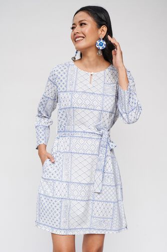 3 - White Graphic Printed A-Line Dress, image 3