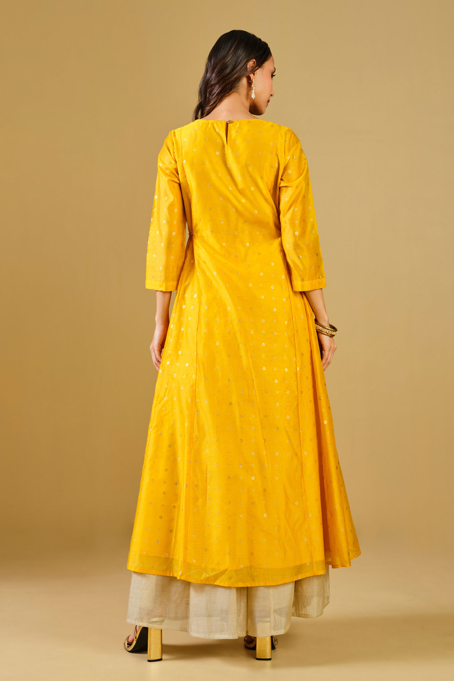 Yellow Viscose Blend Flared Kurta, Yellow, image 6