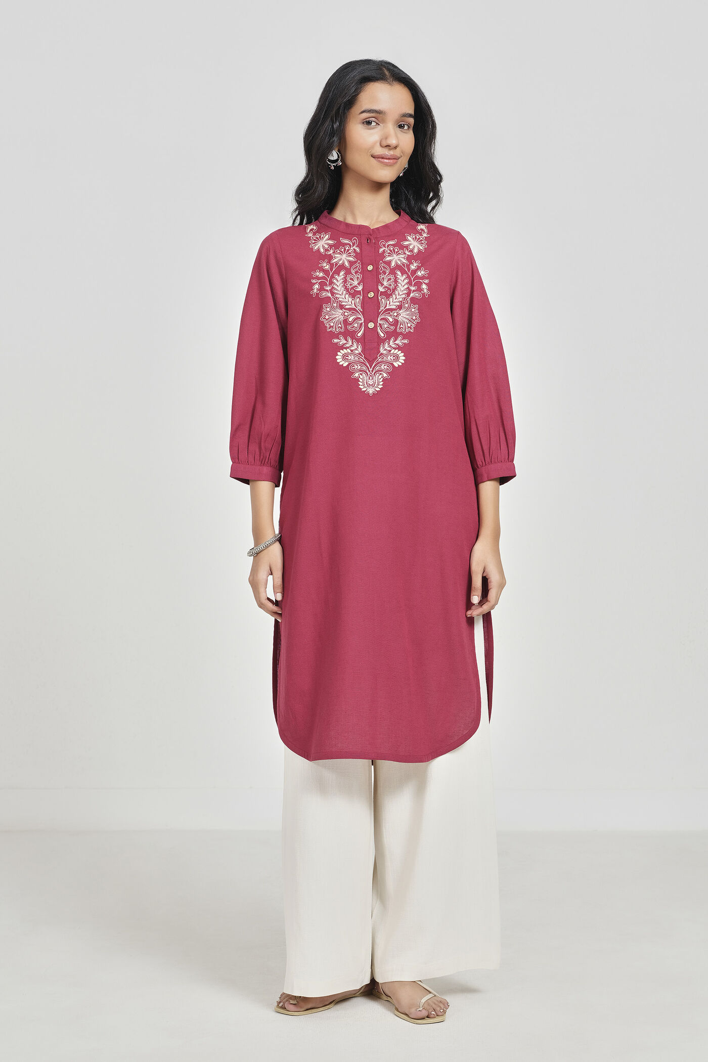 Misha Embroidered Maroon Kurta