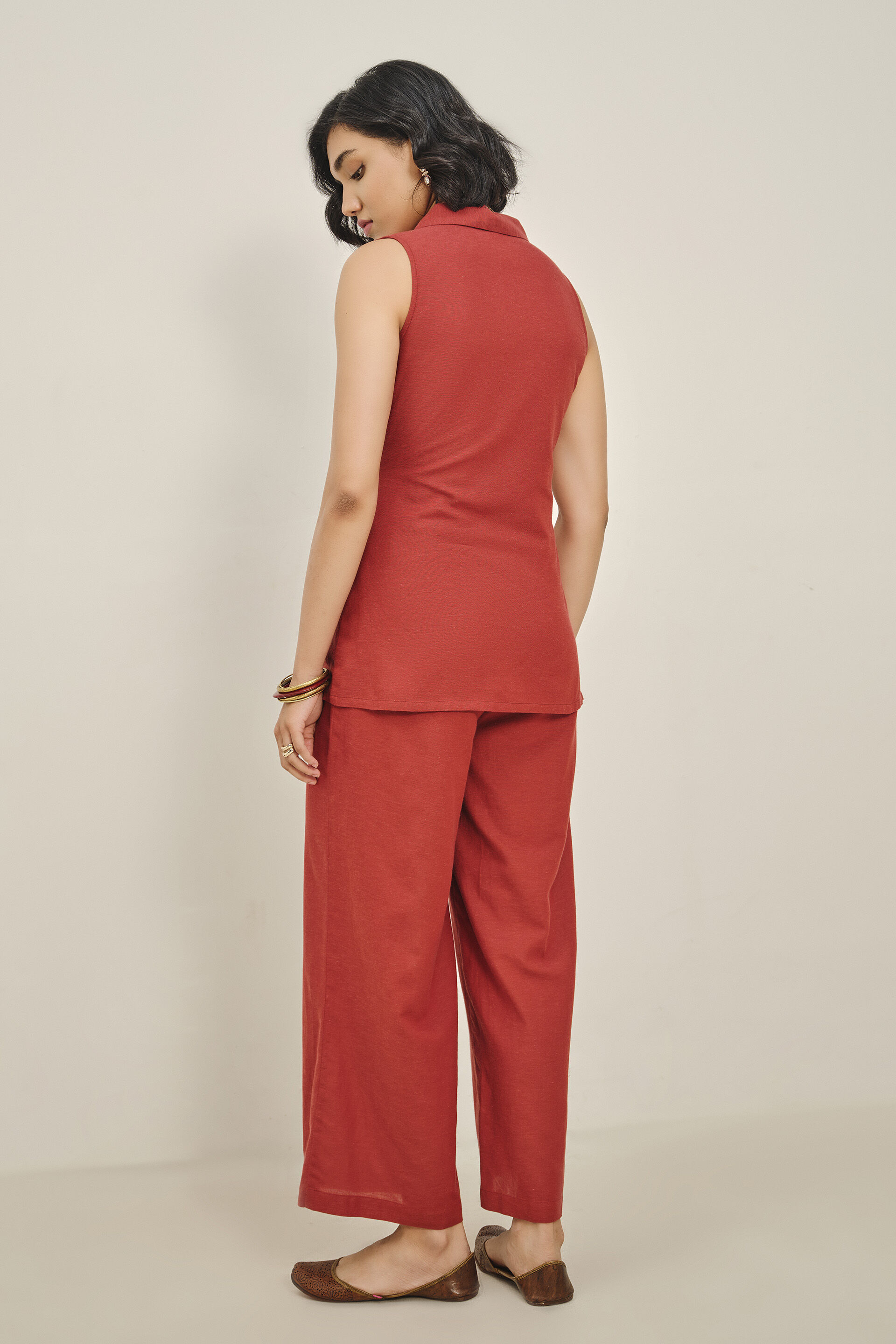 Terracotta Touch Embroidered Co-ord Set, Rust, image 3