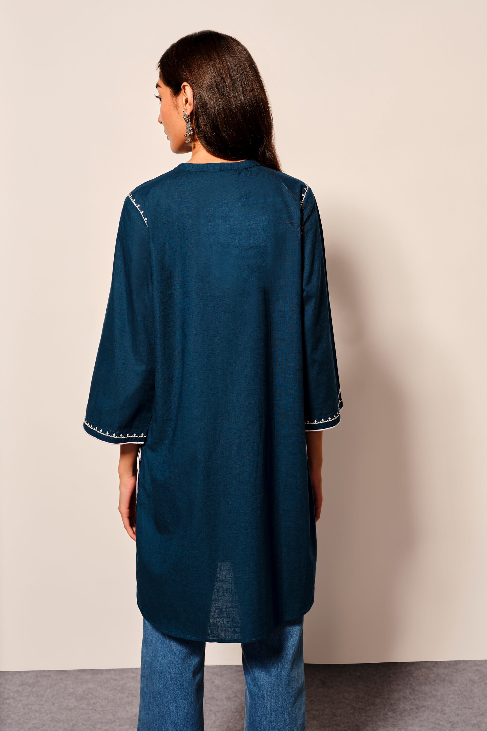 Indigo Blue Cotton Tunic WIth Bell Sleeves, Blue, image 5