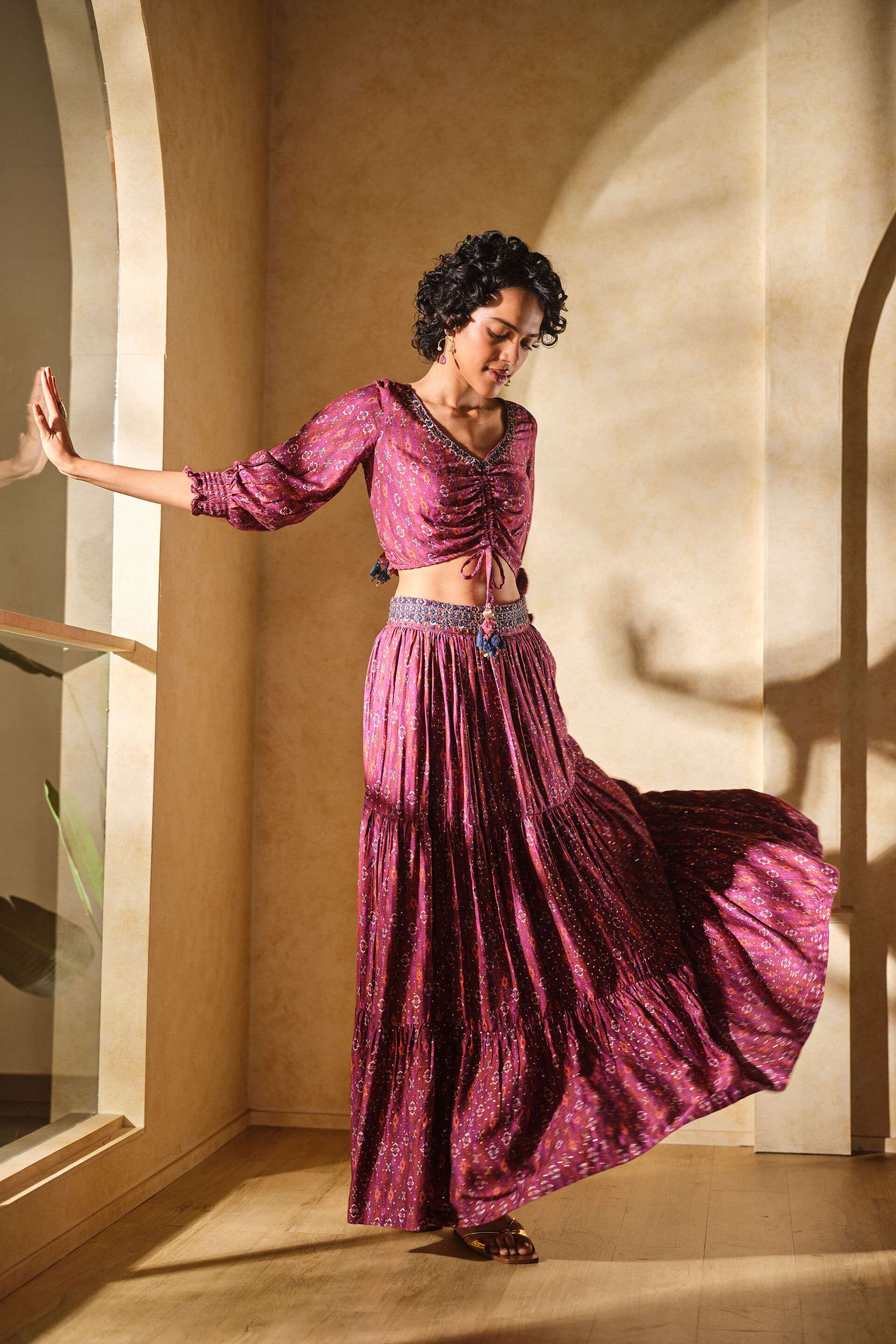 Pink Tie-up Top & Skirt Set, Pink, image 4