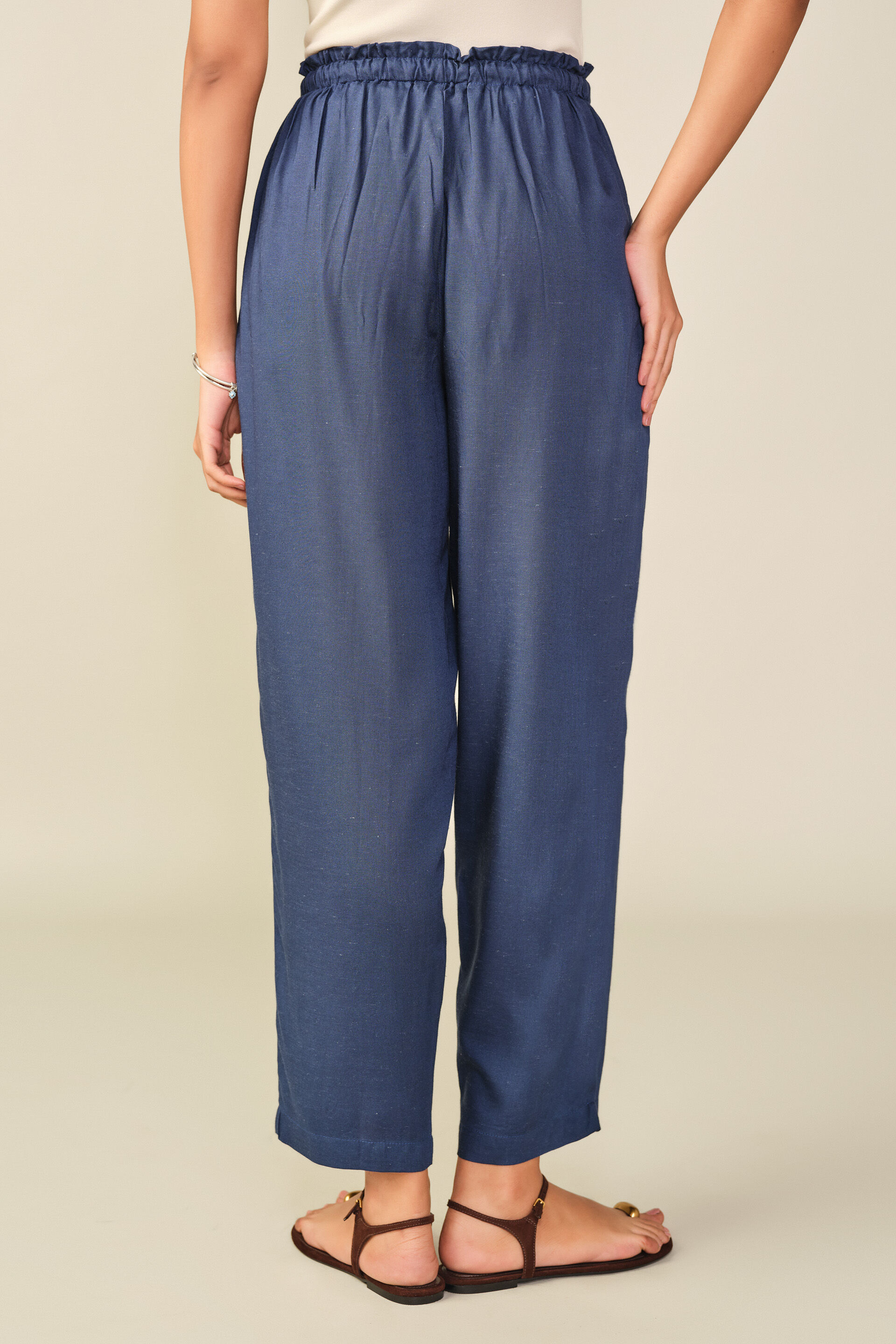 High-waist Drawstring Pants in Indigo, Indigo, image 3