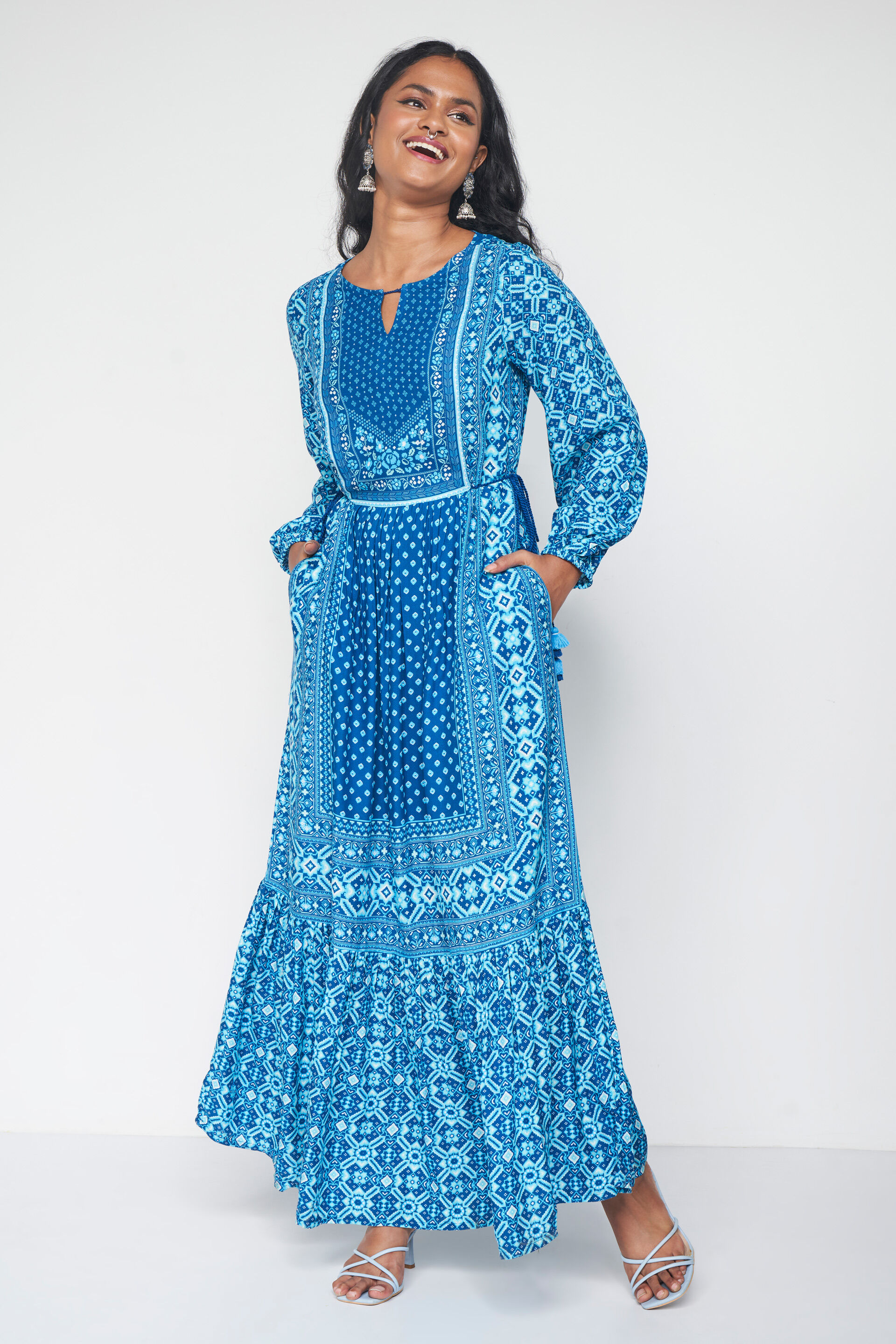 Buy our L.Blue Ethnic Motifs Flared Maxi online from globaldesi.in