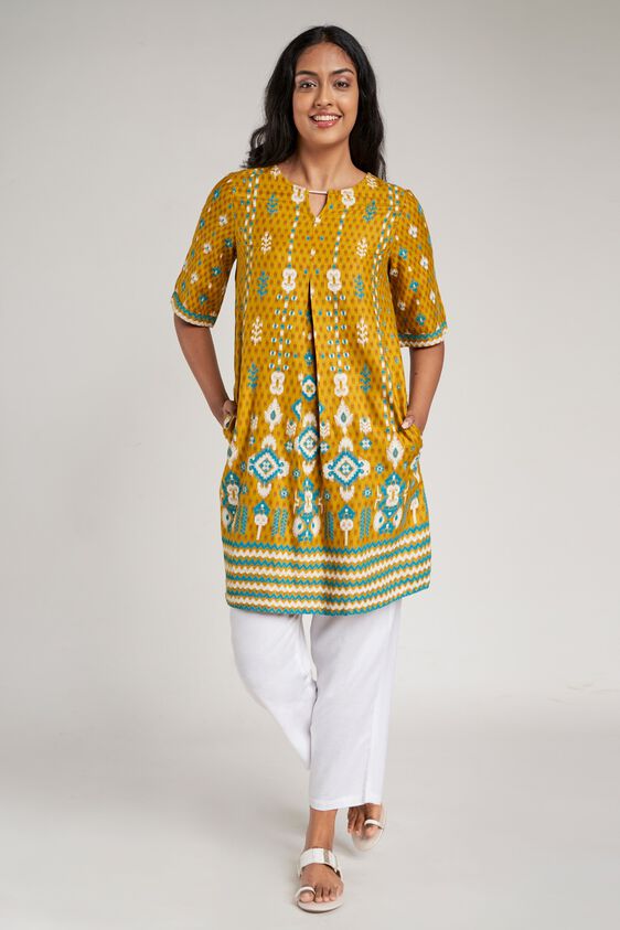 2 - Mustard Abstract Printed Shirt Style Dress, image 2